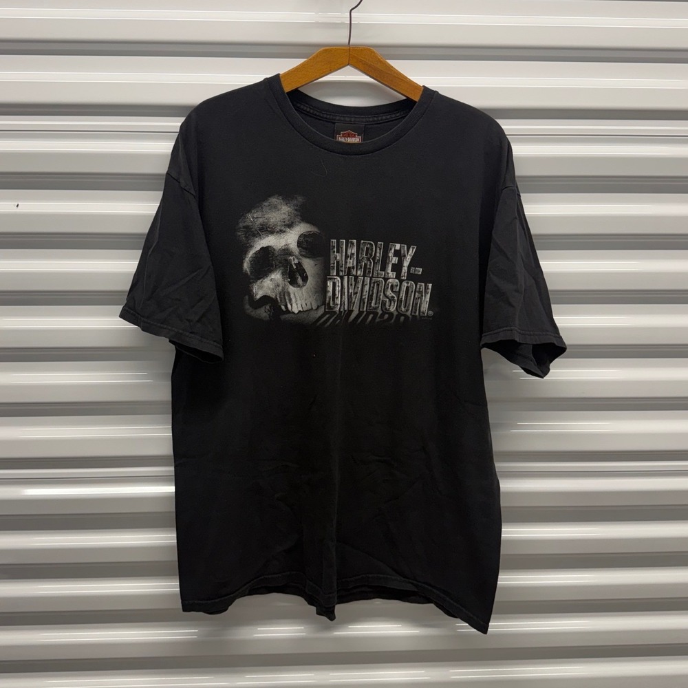 Vintage Harley Davidson Skull Rice Lake Faded Black Mens XL Shirt